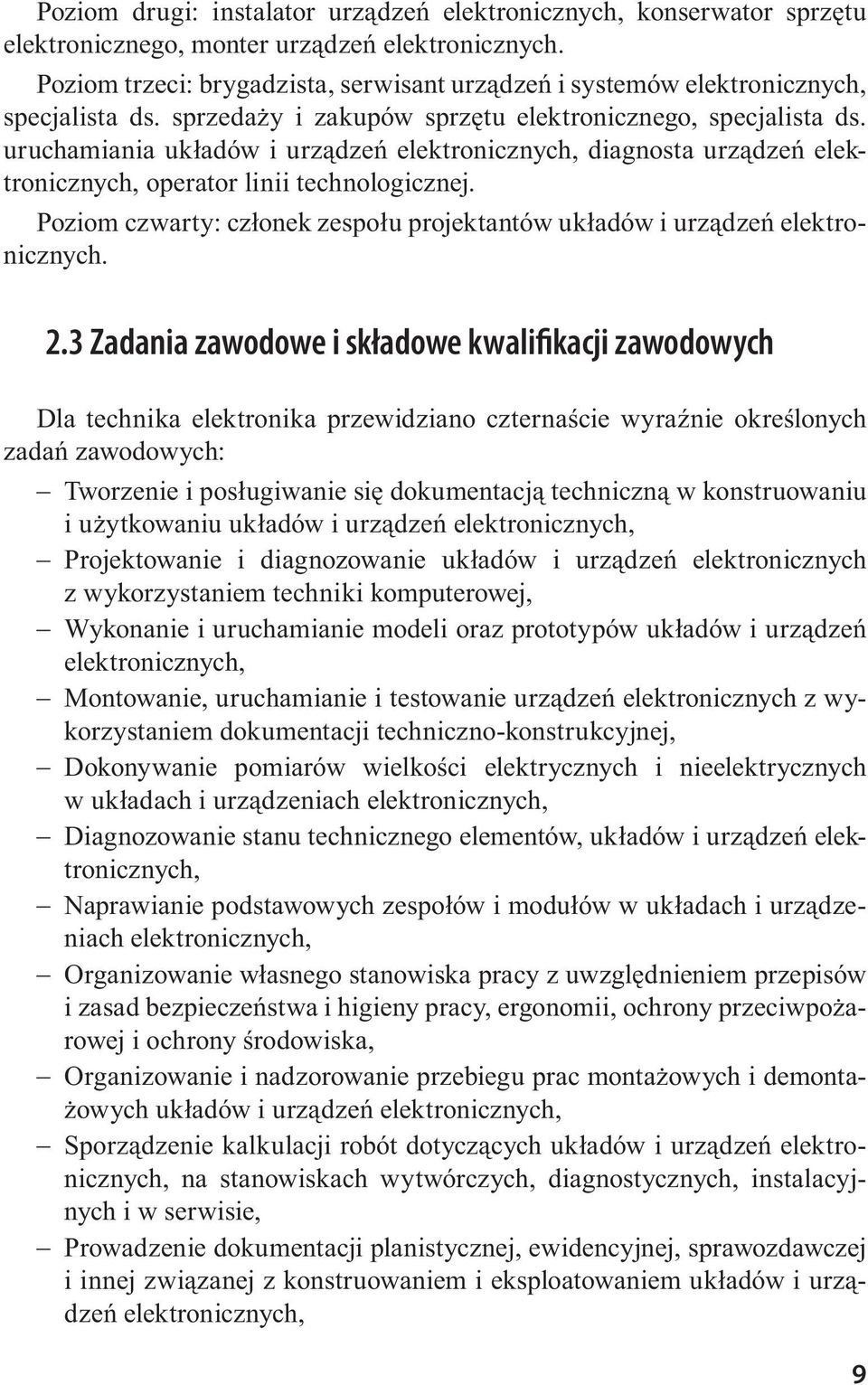 uruchamiania układów i urządzeń elektronicznych, diagnosta urządzeń elektronicznych, operator linii technologicznej. Poziom czwarty: członek zespołu projektantów układów i urządzeń elektronicznych. 2.