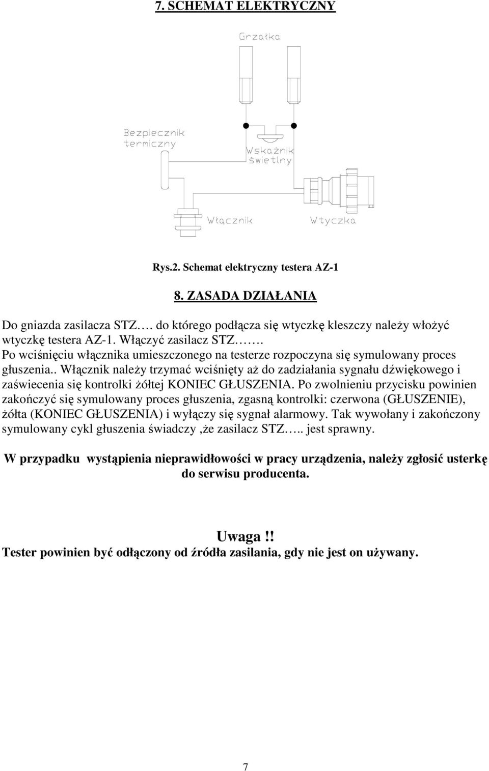 . Włącznik należy trzymać wciśnięty aż do zadziałania sygnału dźwiękowego i zaświecenia się kontrolki żółtej KONIEC GŁUSZENIA.