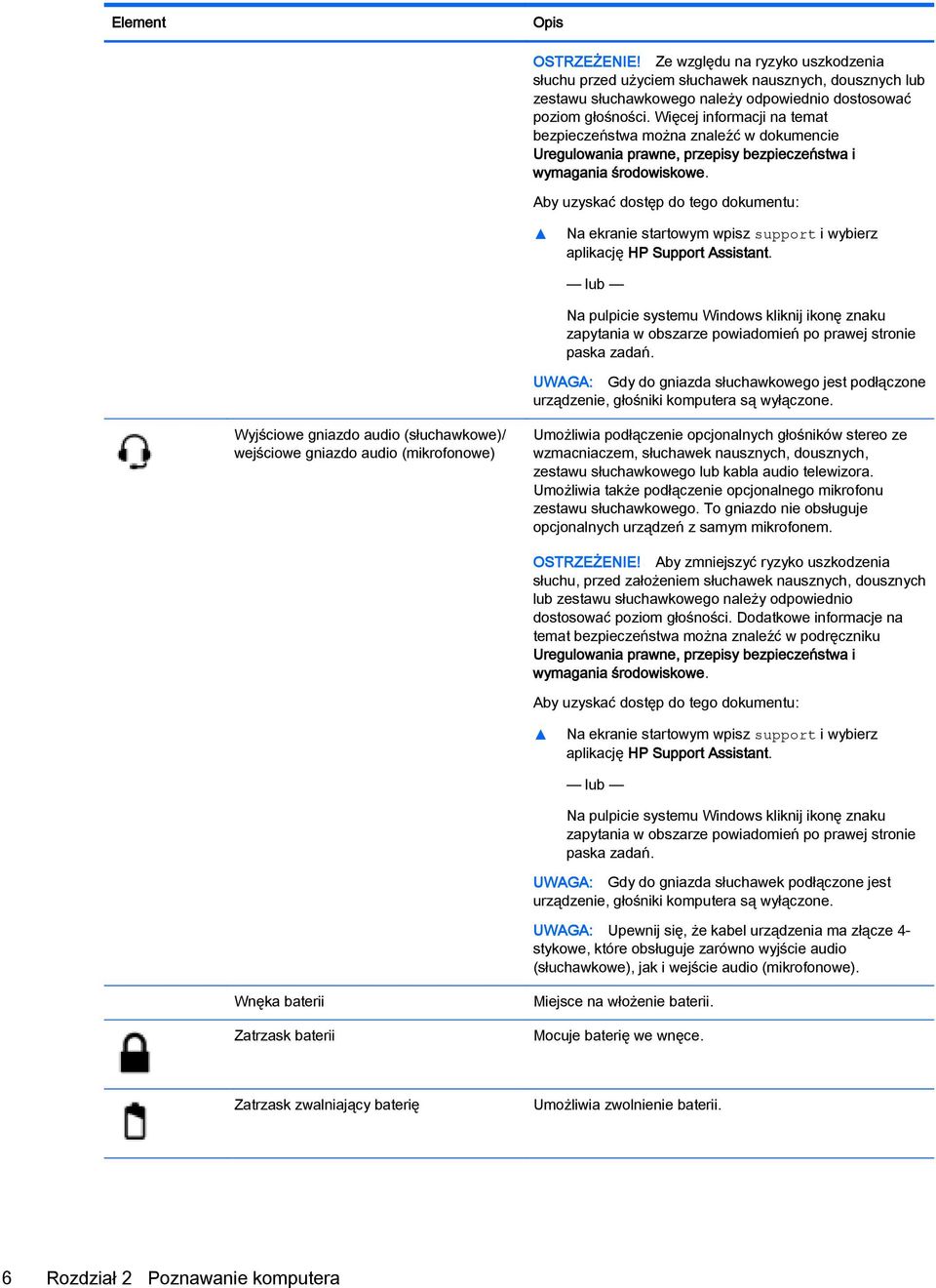 Aby uzyskać dostęp do tego dokumentu: Na ekranie startowym wpisz support i wybierz aplikację HP Support Assistant.