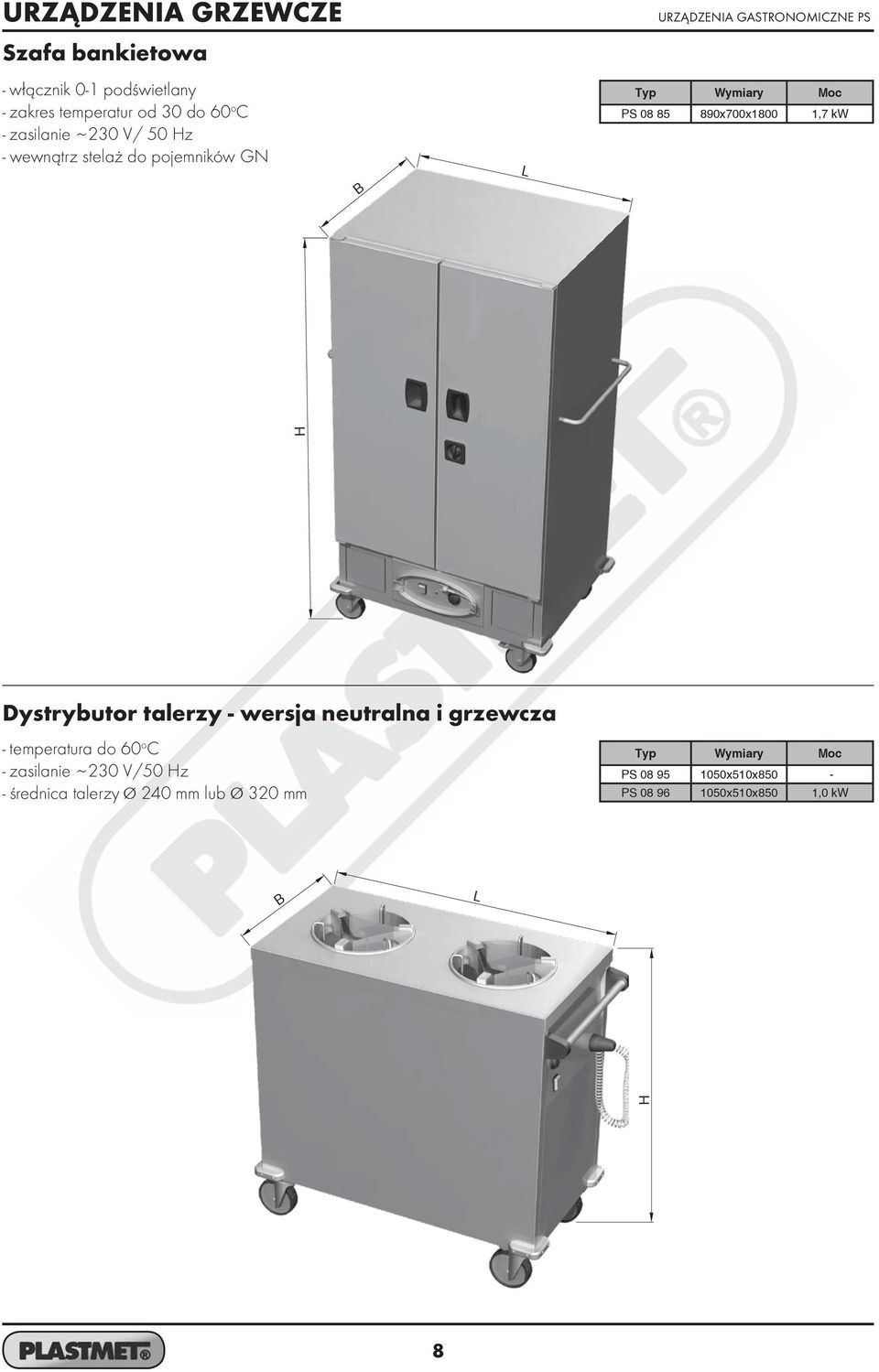 Dystrybutor talerzy - wersja neutralna i grzewcza - temperatura do 60 o C - zasilanie ~ 230 V/50 z -