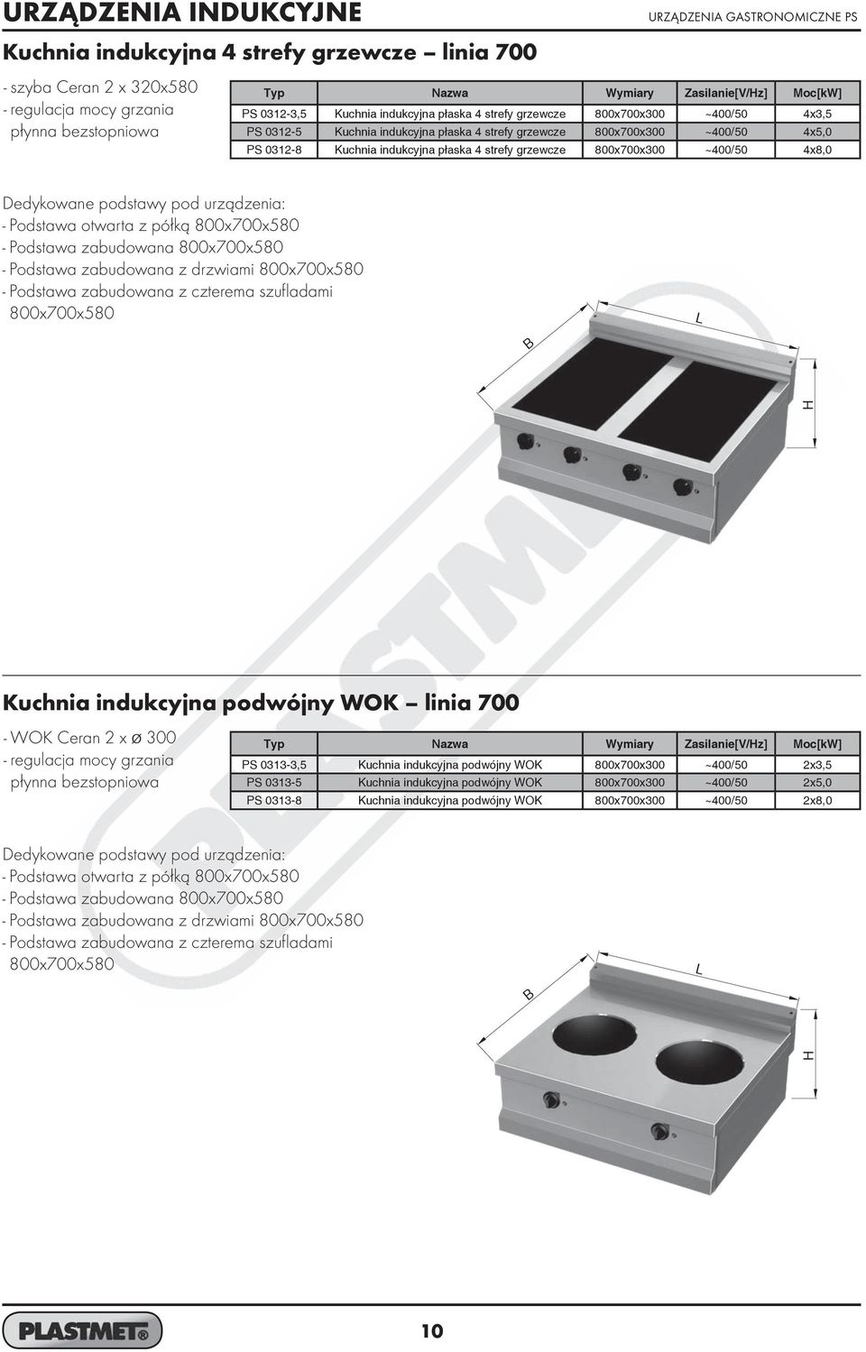 grzewcze 800x700x300 ~400/50 4x8,0 Dedykowane podstawy pod urządzenia: - Podstawa otwarta z półką 800x700x580 - Podstawa zabudowana 800x700x580 - Podstawa zabudowana z drzwiami 800x700x580 - Podstawa