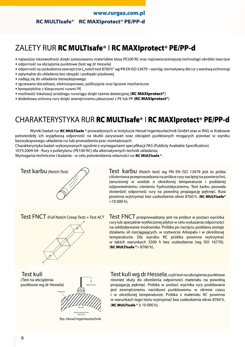 odporność na obciążnia punktow (tst wg dr Hssla) odporność na uszkodznia zwnętrzn ( notch tst 8760 h wg PN EN ISO 13479 wymóg normatywny dla rur z warstwą ochronną) optymaln do układania bz obsypki i