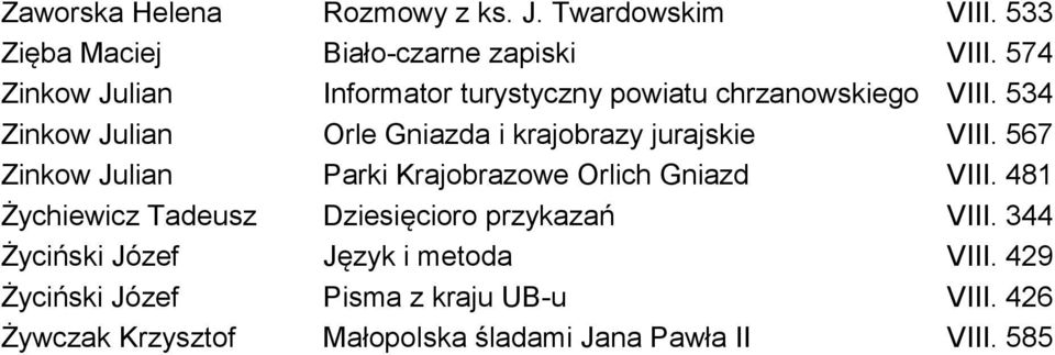 534 Zinkow Julian Orle Gniazda i krajobrazy jurajskie VIII. 567 Zinkow Julian Parki Krajobrazowe Orlich Gniazd VIII.