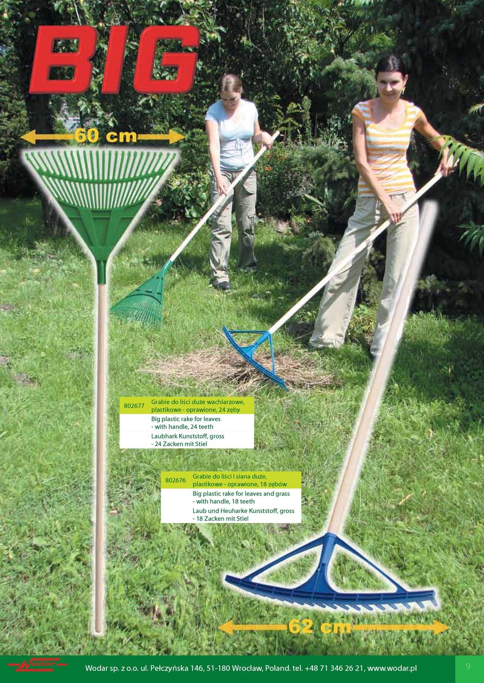 oprawione, 18 zębów Big plastic rake for leaves and grass - with handle, 18 teeth Laub und Heuharke Kunststoff,