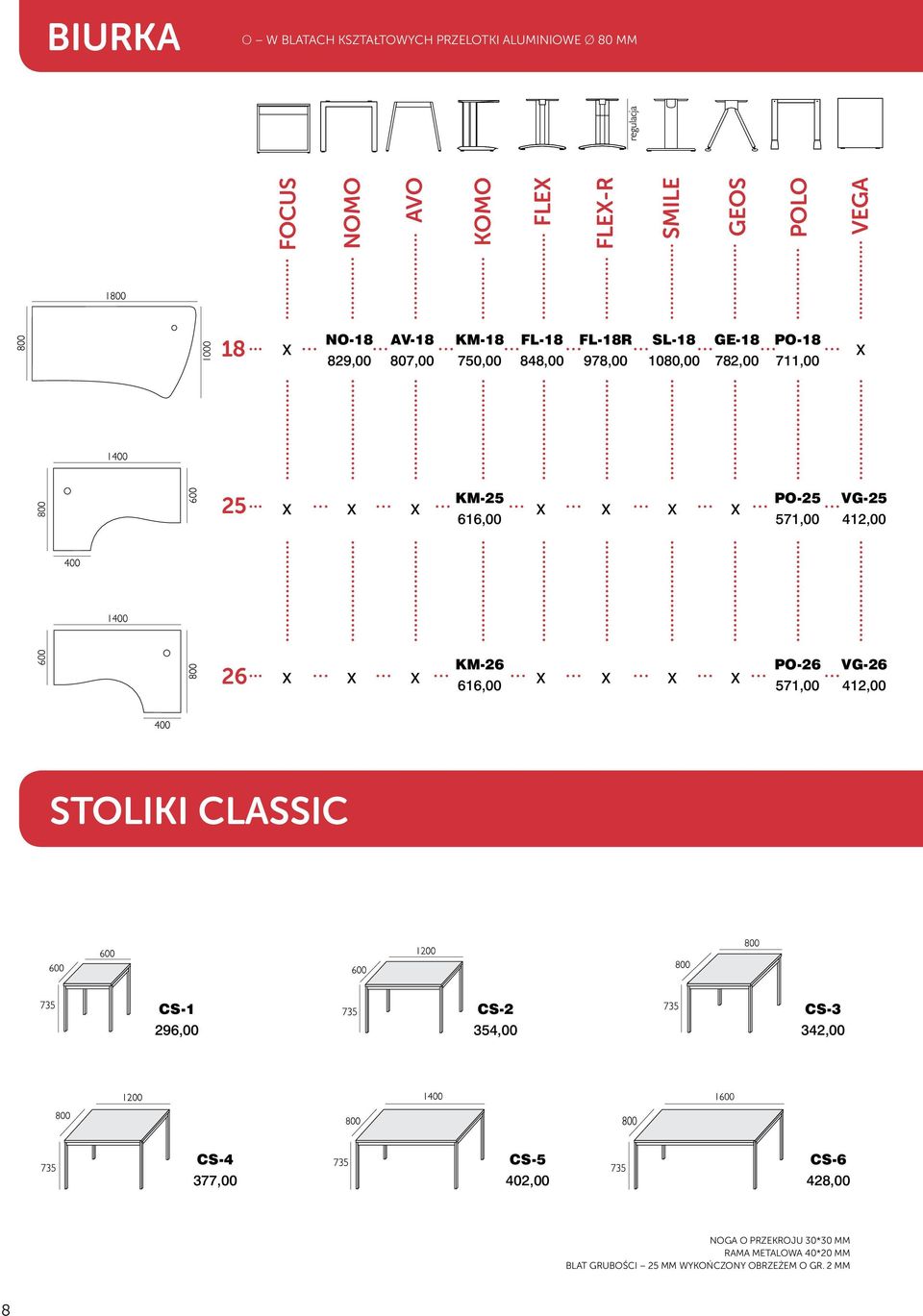 571,00 VG-25 412,00 26 KM-26 616,00 PO-26 571,00 VG-26 412,00 STOLIKI CLASSIC CS-1 296,00 CS-2 354,00 CS-3 342,00 CS-4