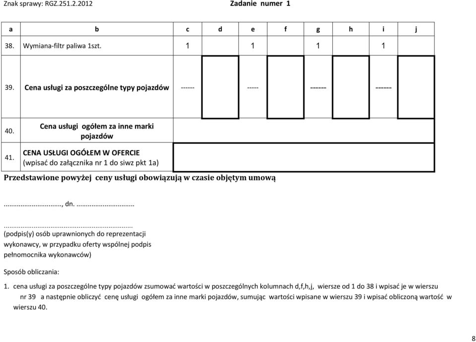 ...... (podpis(y) osób uprawnionych do reprezentacji wykonawcy, w przypadku oferty wspólnej podpis pełnomocnika wykonawców) Sposób obliczania: 1.