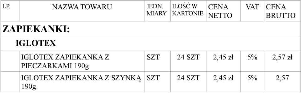 IGLOTEX ZAPIEKANKA Z SZYNKĄ 190g SZT
