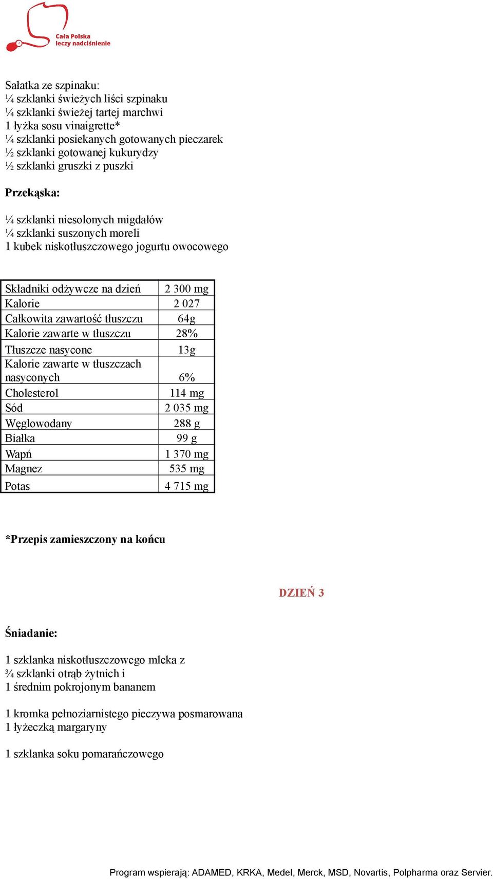 zawartość tłuszczu 64g Kalorie zawarte w tłuszczu 28% 13g Kalorie zawarte w tłuszczach nasyconych 6% 114 mg 2 035 mg Węglowodany 288 g 99 g 1 370 mg 535 mg 4 715 mg *Przepis zamieszczony na