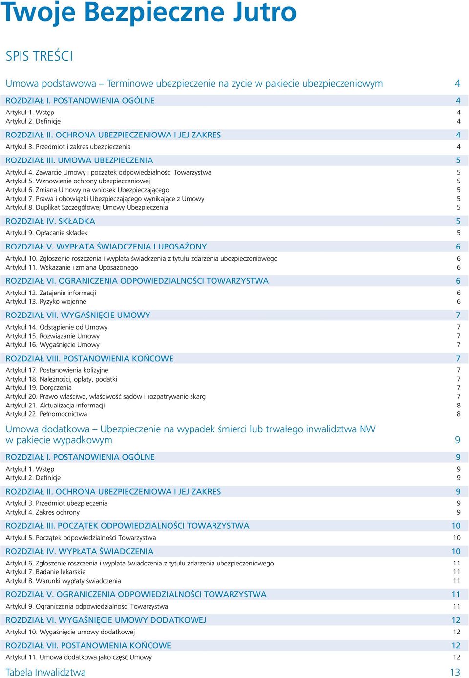 Wznowienie ochrony ubezpieczeniowej 5 Artykuł 6. Zmiana Umowy na wniosek Ubezpieczającego 5 Artykuł 7. Prawa i obowiązki Ubezpieczającego wynikające z Umowy 5 Artykuł 8.