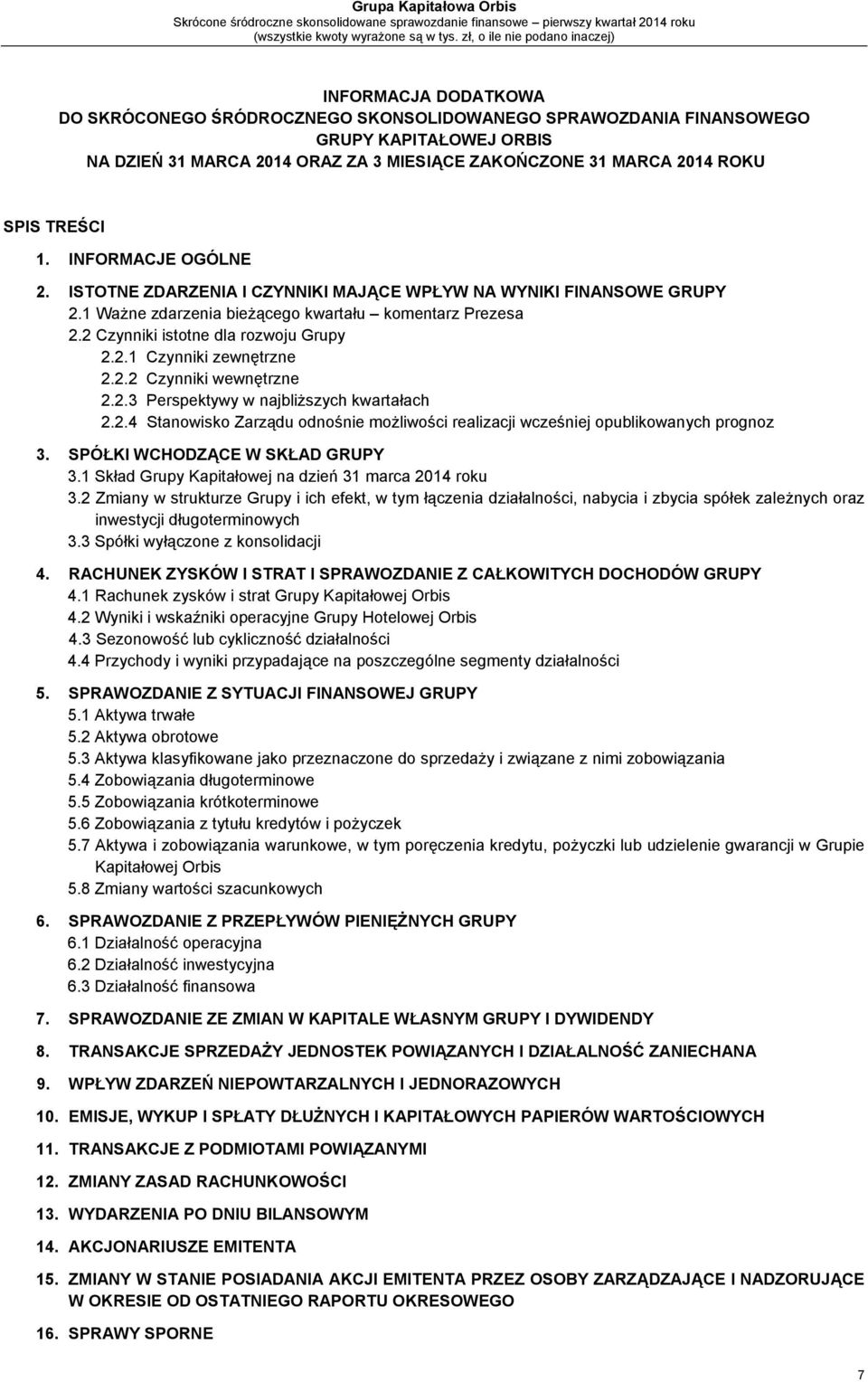 2.2 Czynniki wewnętrzne 2.2.3 Perspektywy w najbliższych kwartałach 2.2.4 Stanowisko Zarządu odnośnie możliwości realizacji wcześniej opublikowanych prognoz 3. SPÓŁKI WCHODZĄCE W SKŁAD GRUPY 3.