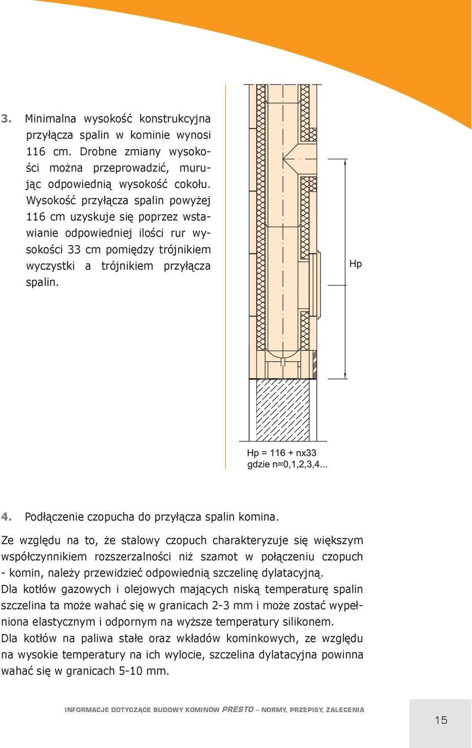 PodLOczenie czopucha do przylocza spalin komina. Ze wzgl!du na to, Pe stalowy czopuch charakteryzuje si! wi!