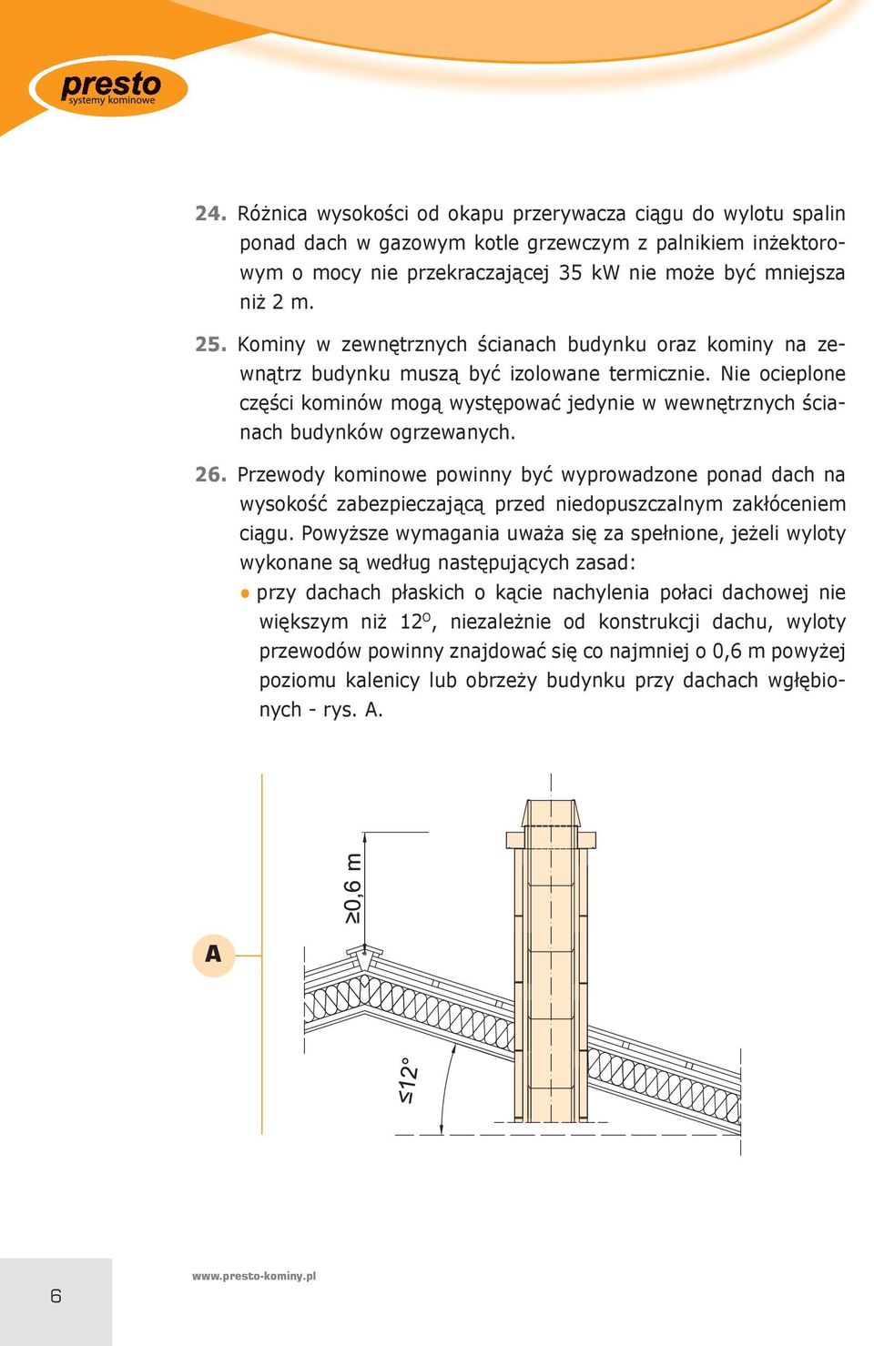 trznych 9cianach budynków ogrzewanych. 26. Przewody kominowe powinny by: wyprowadzone ponad dach na wysoko9: zabezpieczajoco przed niedopuszczalnym zaklóceniem ciogu. PowyPsze wymagania uwapa si!