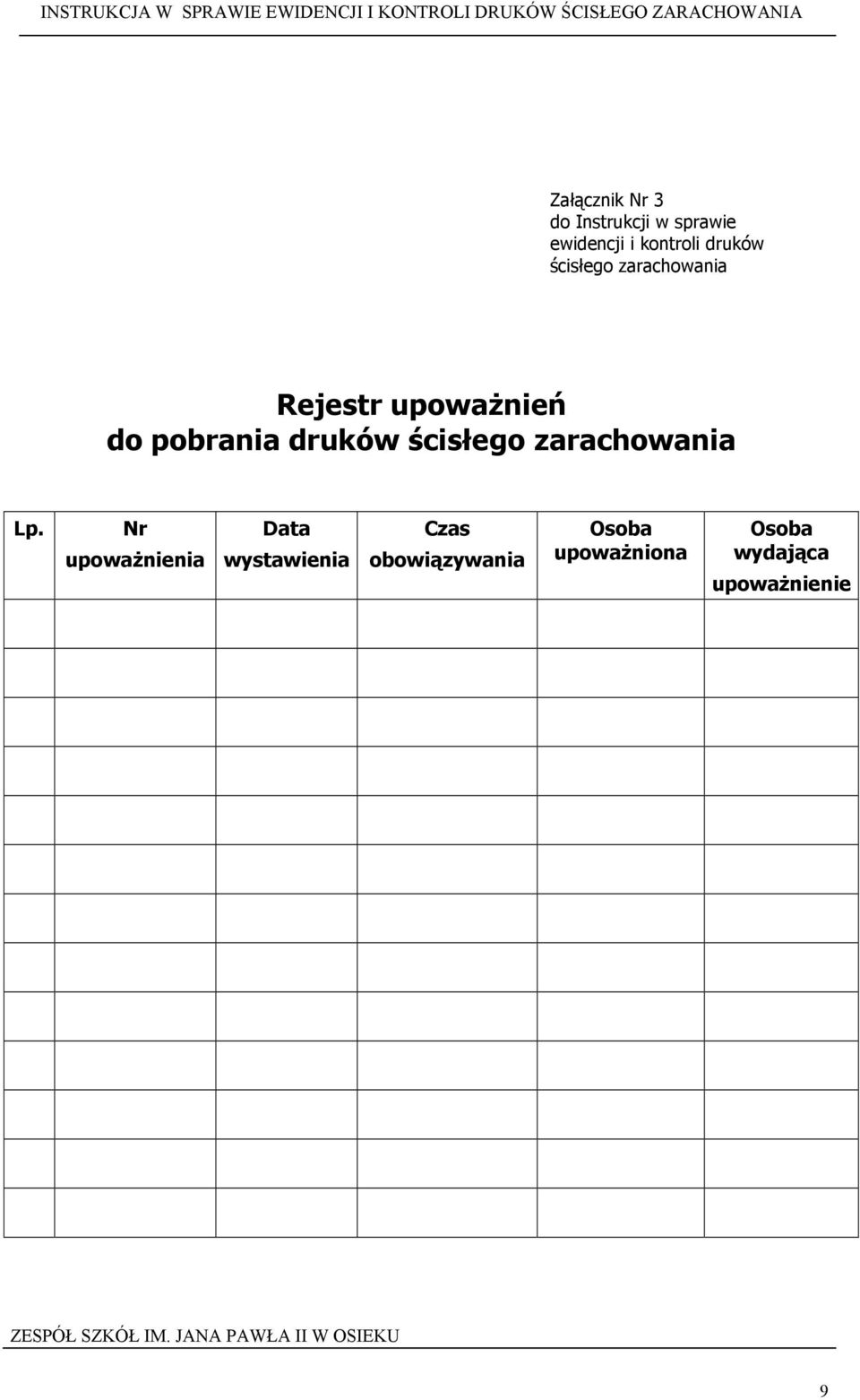 druków ścisłego zarachowania Lp.