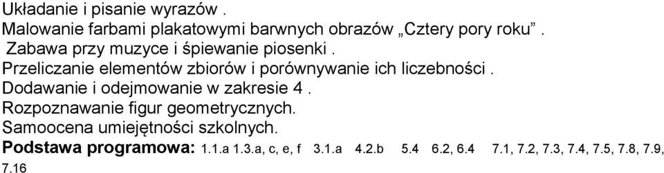 Dodawanie i odejmowanie w zakresie 4. Rozpoznawanie figur geometrycznych.