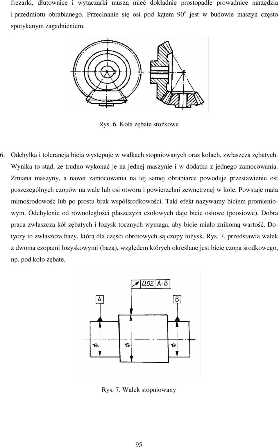 Odchyłka i tolerancja bicia występuje w wałkach stopniowanych oraz kołach, zwłaszcza zębatych. Wynika to stąd, Ŝe trudno wykonać je na jednej maszynie i w dodatku z jednego zamocowania.