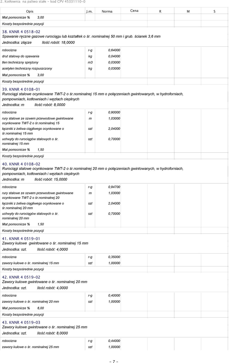 poocnicze % 3,00 39. KNNR 4 0108-01 Rurociągi stalowe ocynkowane TWT-2 o śr.