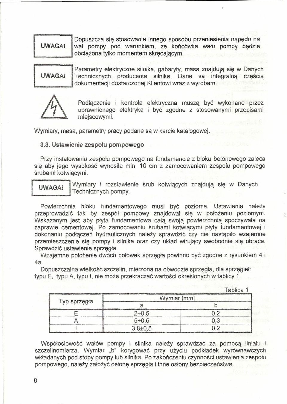 Podłączenie i kontrola elektryczna muszą być wykonane przez uprawnionego elektryka i być zgodne z stosowanymi przepisami miejscowymi. Wymiary, masa, parametry pracy podane są w karcie katalogowej. 3.