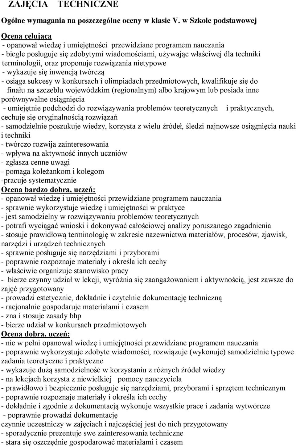 oraz proponuje rozwiązania nietypowe - wykazuje się inwencją twórczą - osiąga sukcesy w konkursach i olimpiadach przedmiotowych, kwalifikuje się do finału na szczeblu wojewódzkim (regionalnym) albo