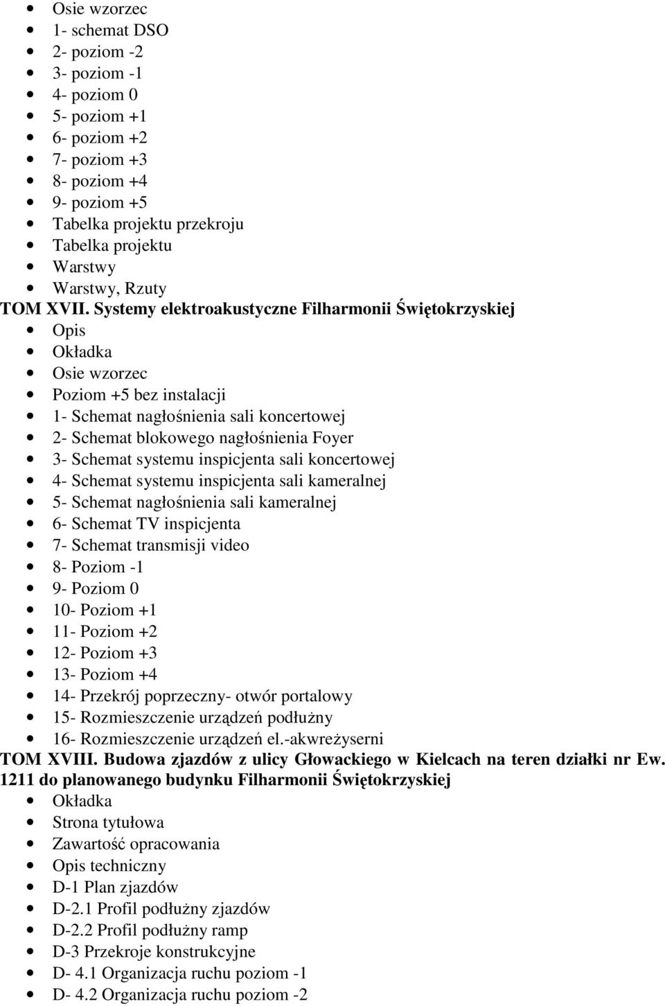 Systemy elektroakustyczne Filharmonii Świętokrzyskiej Osie wzorzec Poziom +5 bez instalacji 1- Schemat nagłośnienia sali koncertowej 2- Schemat blokowego nagłośnienia Foyer 3- Schemat systemu