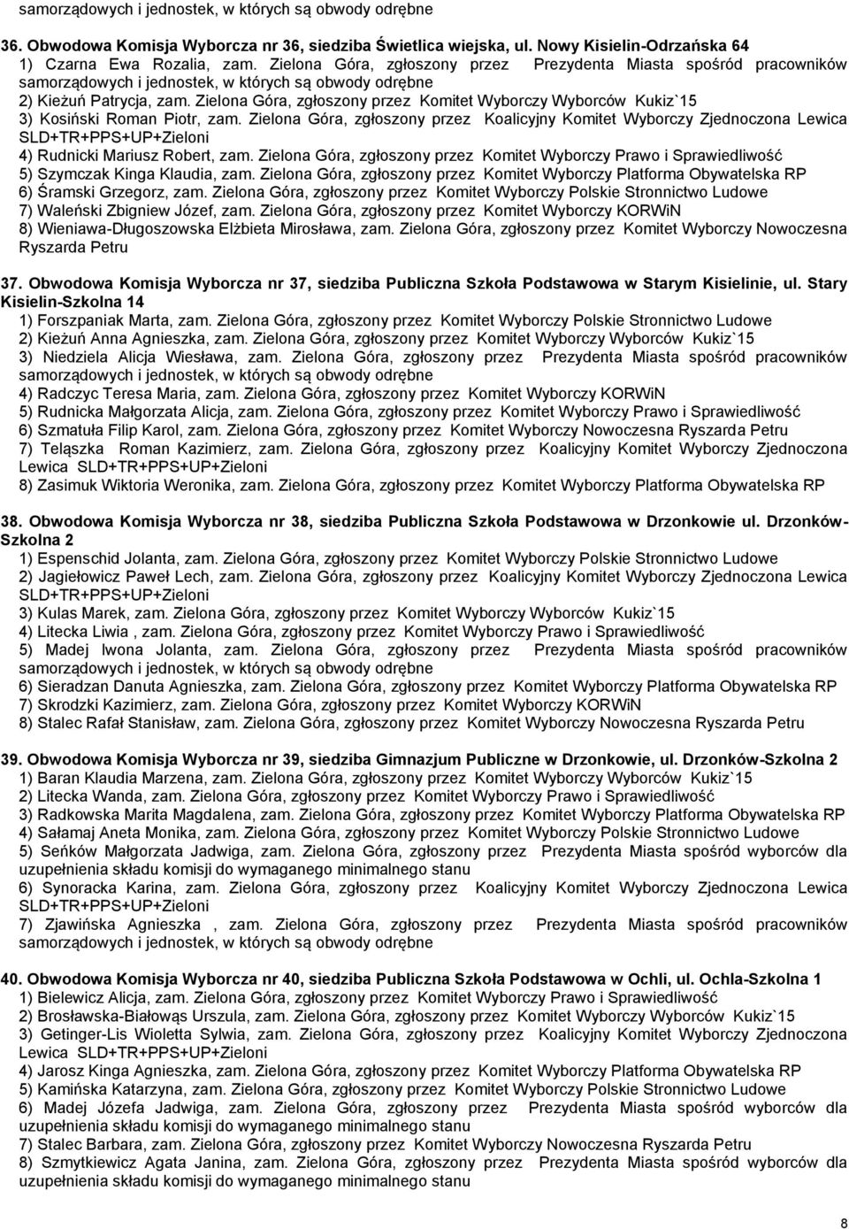 Zielona Góra, zgłoszony przez Koalicyjny Komitet Wyborczy Zjednoczona Lewica 4) Rudnicki Mariusz Robert, zam.