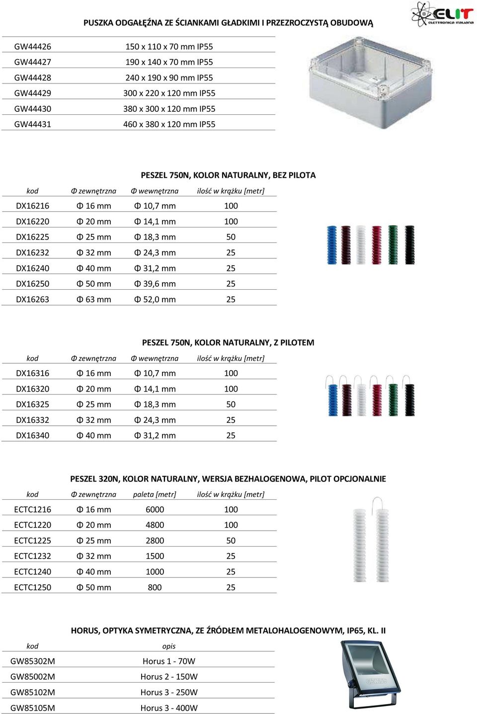 100 DX16225 Φ 25 mm Φ 18,3 mm 50 DX16232 Φ 32 mm Φ 24,3 mm 25 DX16240 Φ 40 mm Φ 31,2 mm 25 DX16250 Φ 50 mm Φ 39,6 mm 25 DX16263 Φ 63 mm Φ 52,0 mm 25 PESZEL 750N, KOLOR NATURALNY, Z PILOTEM Φ