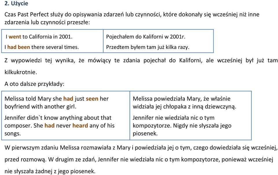 Z wypowiedzi tej wynika, że mówiący te zdania pojechał do Kaliforni, ale wcześniej był już tam kilkukrotnie.