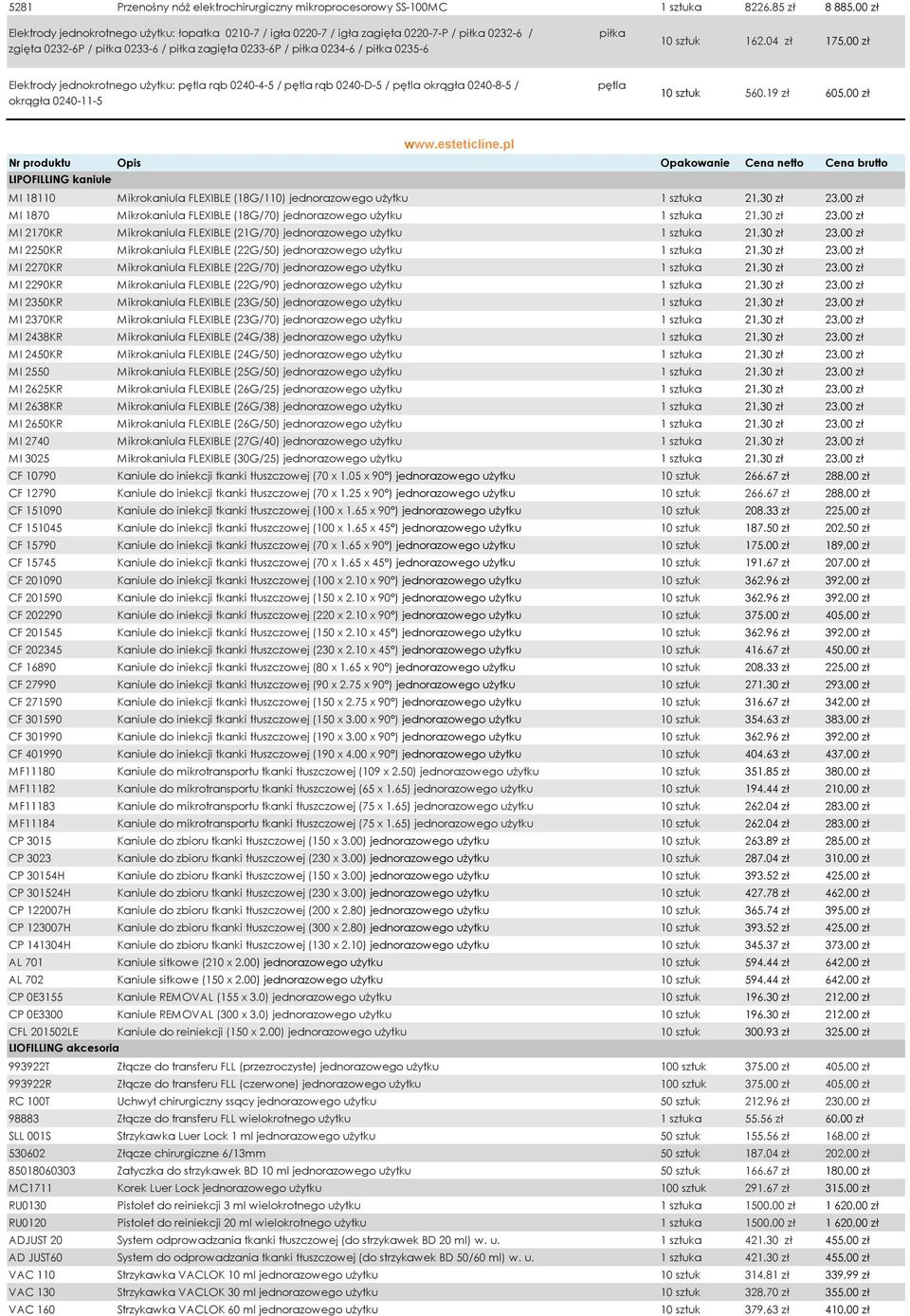 0235-6 piłka 10 sztuk 162.04 zł 175,00 zł Elektrody jednokrotnego użytku: pętla rąb 0240-4-5 / pętla rąb 0240-D-5 / pętla okrągła 0240-8-5 / okrągła 0240-11-5 pętla 10 sztuk 560.19 zł 605,00 zł www.