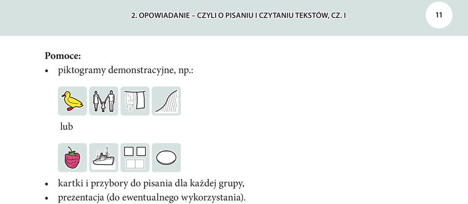 I 11 Pomoce: piktogramy demonstracyjne, np.