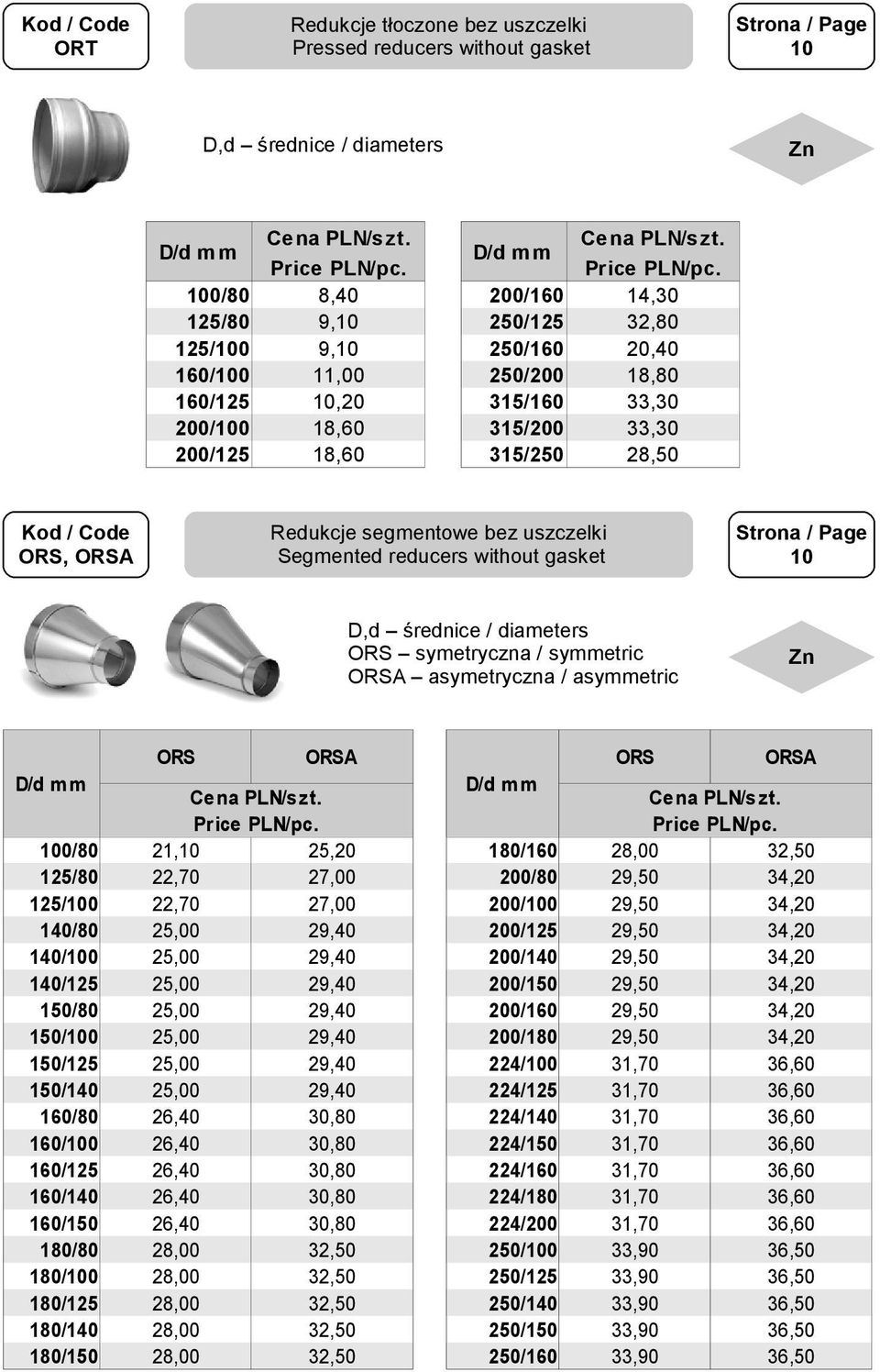 14,30 32, 20,40 18, 33,30 33,30 28,50 10 Redukcje segmentowe bez uszczelki Segmented reducers without gasket D,d średnice / diameters ORS symetryczna / symmetric ORSA asymetryczna / asymmetric ORS