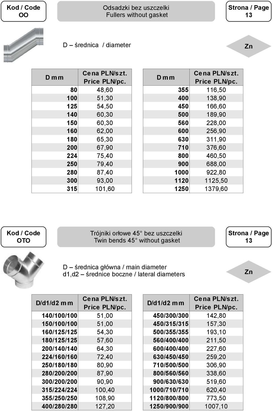 116,50 138,90 166,60 189,90 228,00 256,90 311,90 376,60 460,50 688,00 922, 1,50 1379,60 13 D średnica główna / main diameter d1,d2 średnice boczne / lateral diameters D/d1/d2 m m 140// 150// // 1//