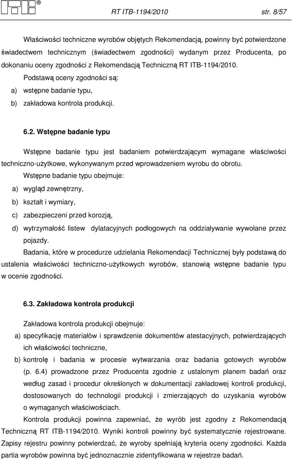 Rekomendacją Techniczną RT ITB-1194/20