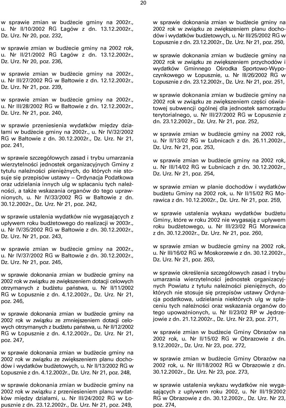 , u. Nr IV/32/2002 RG w Bałtowie z dn. 30.12.2002r., Dz. Urz. Nr 21, poz.