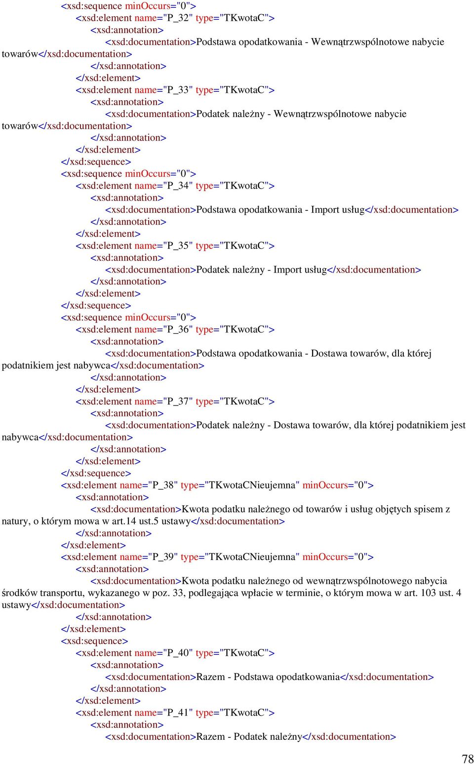 usług</xsd:documentation> <xsd:element name="p_35" type="tkwotac"> <xsd:documentation>podatek naleŝny - Import usług</xsd:documentation> <xsd:element name="p_36" type="tkwotac">