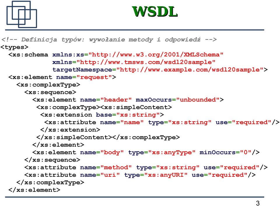 com/wsdl20sample"> <xs:element name="request"> <xs:complextype> <xs:sequence> <xs:element name="header" maxoccurs="unbounded"> <xs:complextype><xs:simplecontent> <xs:extension