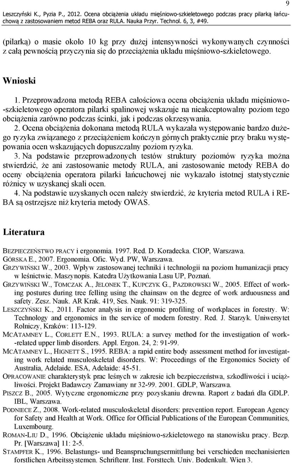 przeciążenia układu mięśniowo-szkieletowego. Wnioski 1.