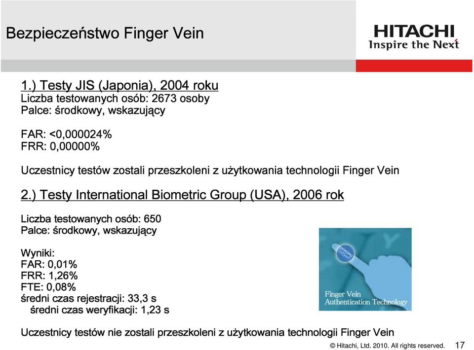 testów zostali przeszkoleni z użytkowania technologii Finger Vein 2.