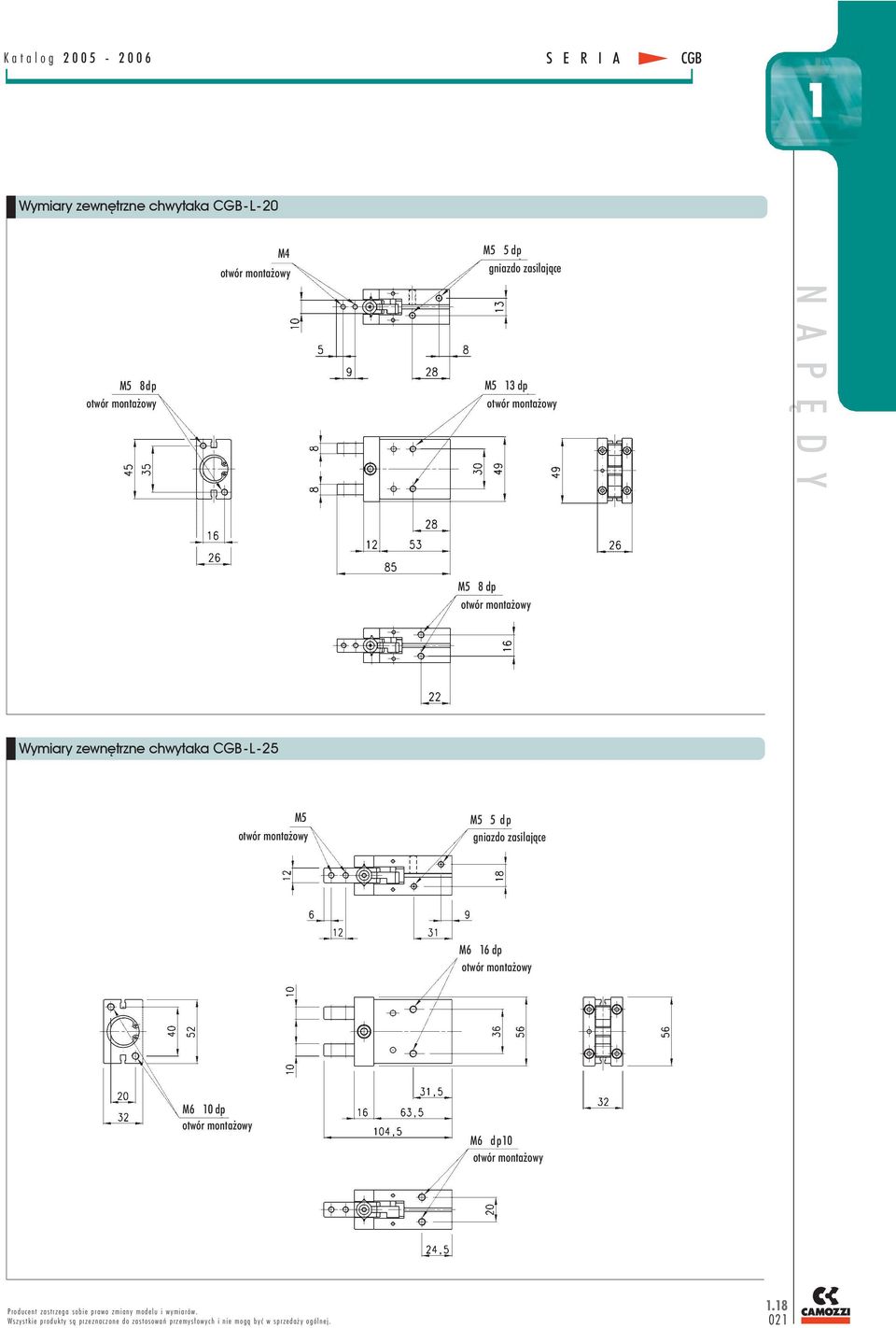 M5 13 dp M5 8 dp Wymiary zewnêtrzne chwytaka CGB -L-25