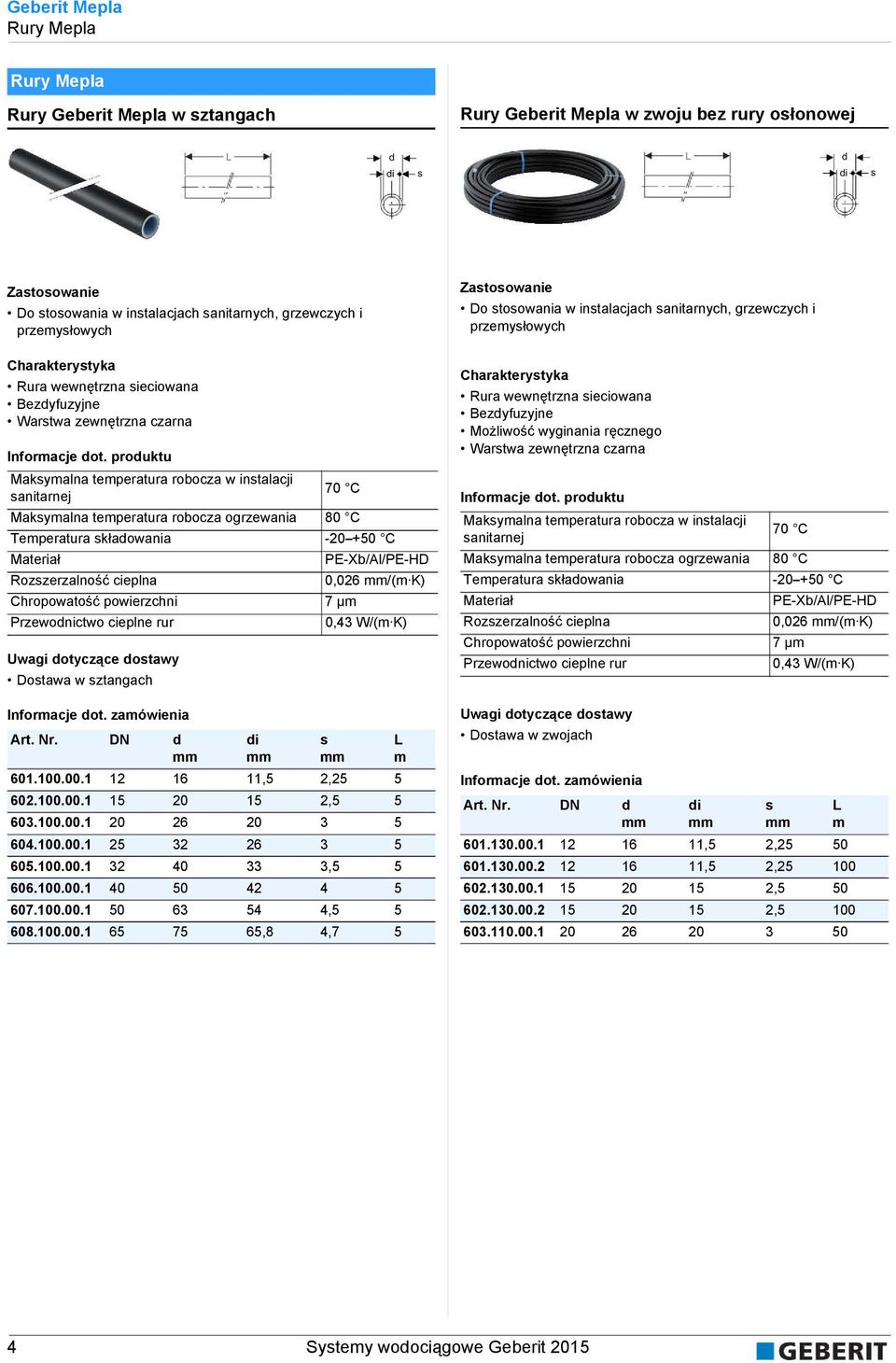 prouktu Maksymalna temperatura robocza w instalacji sanitarnej 70 C Maksymalna temperatura robocza ogrzewania 80 C Temperatura skłaowania -20 +50 C PE-Xb/Al/PE-D Rozszerzalność cieplna 0,026 /(m K)