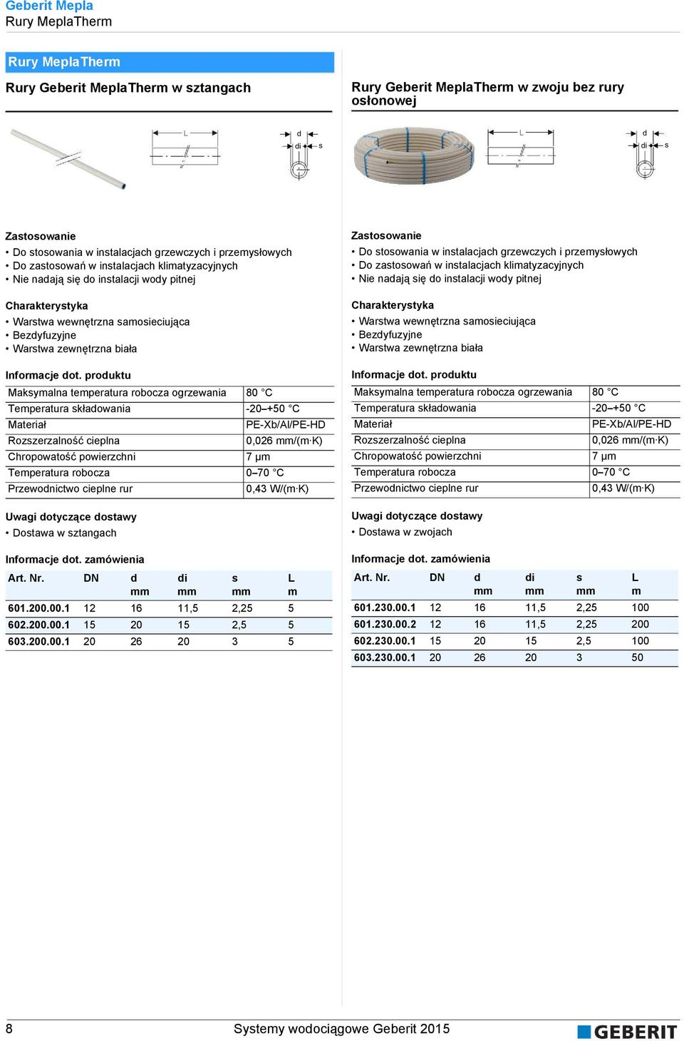 Nie naają się o instalacji woy pitnej Warstwa wewnętrzna samosieciująca Bezyfuzyjne Warstwa zewnętrzna biała Warstwa wewnętrzna samosieciująca Bezyfuzyjne Warstwa zewnętrzna biała Informacje ot.