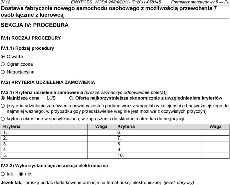 KRYTERIA UDZIELENIA ZAMÓWIENIA IV.2.