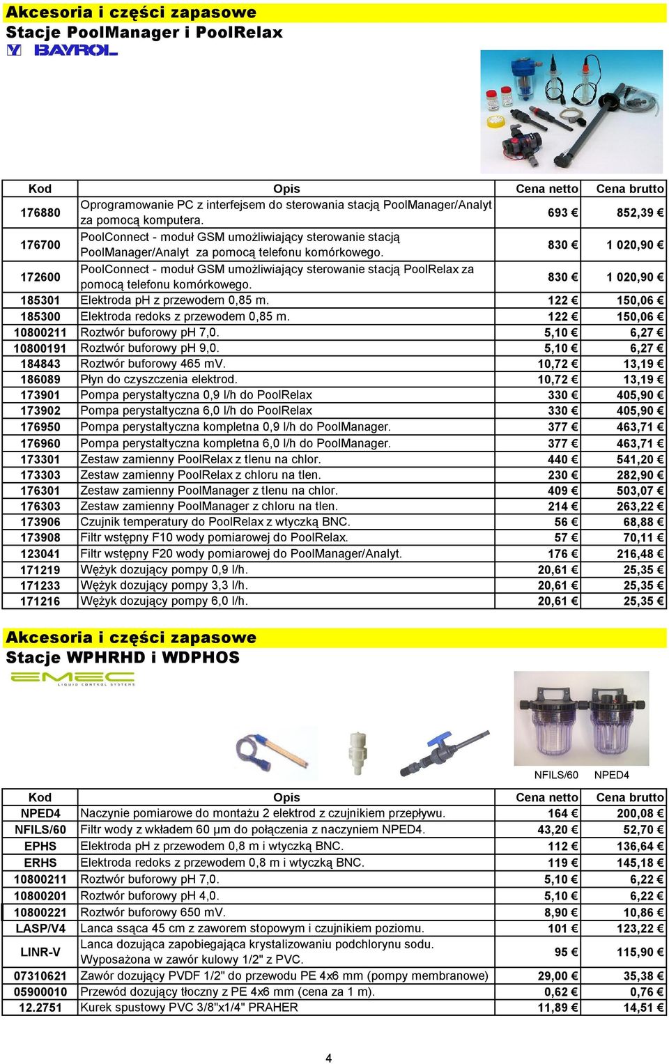 830 1 020,90 172600 PoolConnect - moduł GSM umożliwiający sterowanie stacją PoolRelax za pomocą telefonu komórkowego. 830 1 020,90 185301 Elektroda ph z przewodem 0,85 m.