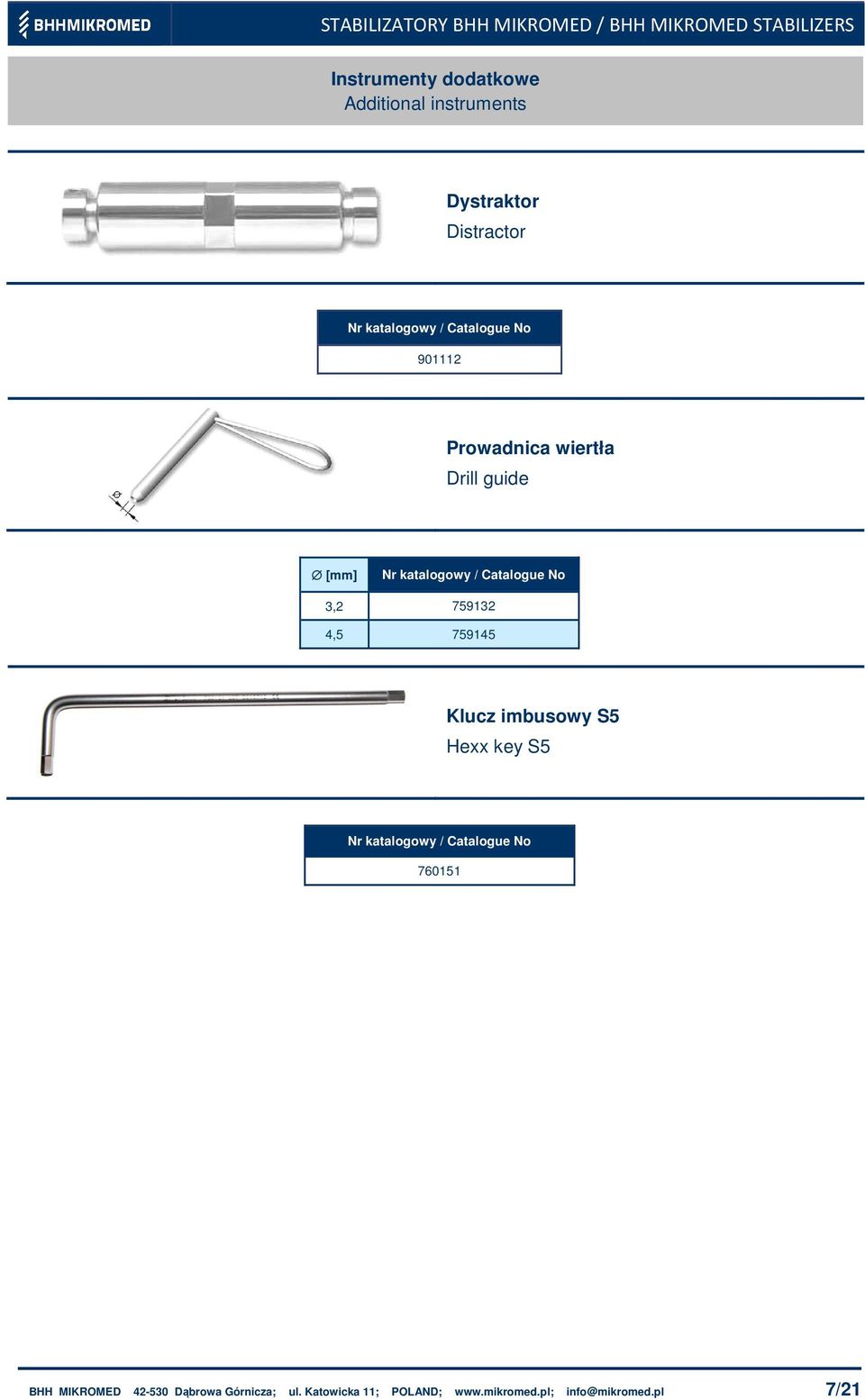 Klucz imbusowy S5 Hexx key S5 760151 BHH MIKROMED 42-530 Dąbrowa