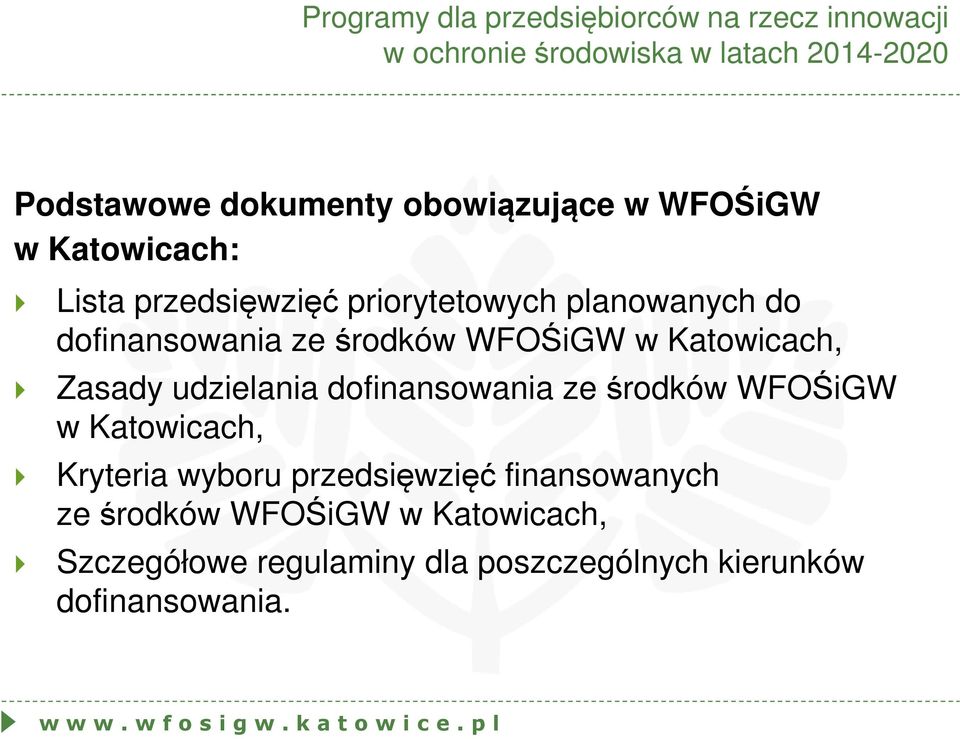 WFOŚiGW w Katowicach, Zasady udzielania dofinansowania ze środków WFOŚiGW w Katowicach, Kryteria wyboru