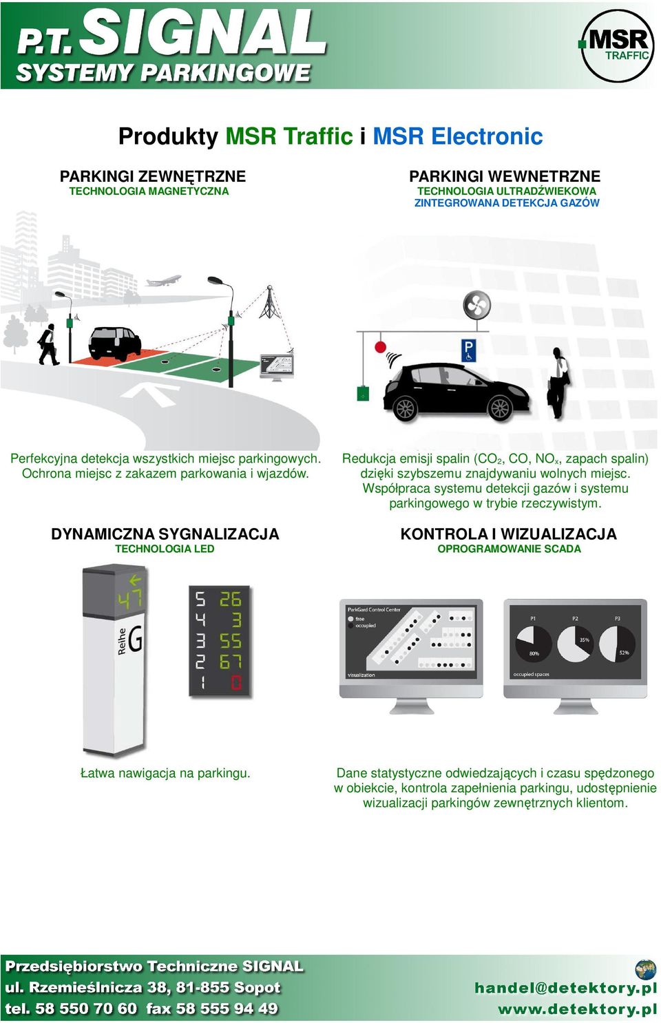 Redukcja emisji spalin (CO 2, CO, NO x, zapach spalin) dzięki szybszemu znajdywaniu wolnych miejsc.