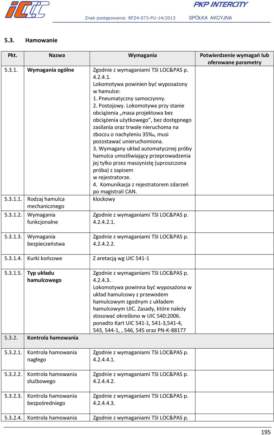 , musi pozostawać unieruchomiona. 3. Wymagany układ automatycznej próby hamulca umożliwiający przeprowadzenia jej tylko przez maszynistę (uproszczona próba) z zapisem w rejestratorze. 4.