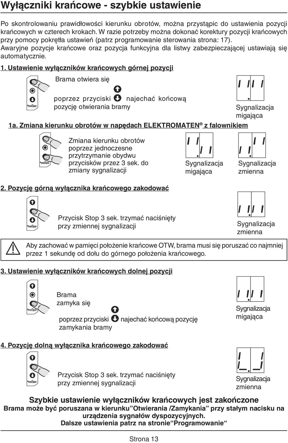 Awaryjne pozycje krańcowe oraz pozycja funkcyjna dla listwy zabezpieczającej ustawiają się automatycznie. 1.