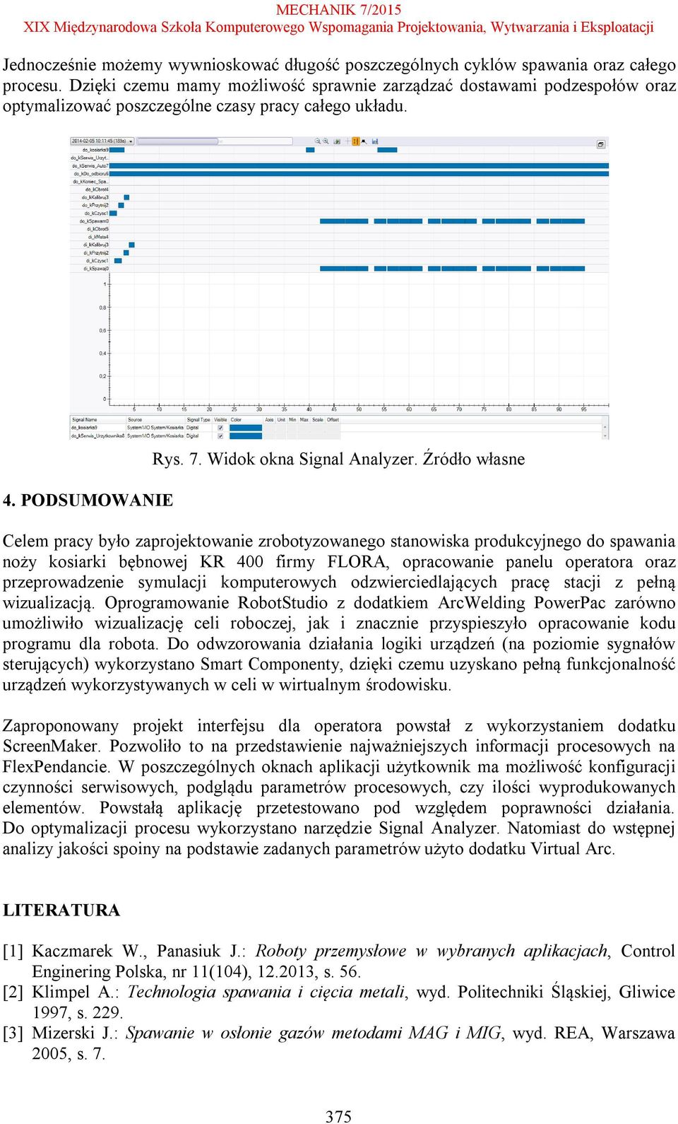 Źródło własne Celem pracy było zaprojektowanie zrobotyzowanego stanowiska produkcyjnego do spawania noży kosiarki bębnowej KR 400 firmy FLORA, opracowanie panelu operatora oraz przeprowadzenie