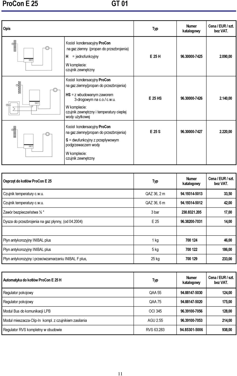 nik zewnętrzny Kocioł kondensacyjny na gaz ziemny(propan do przezbrojenia) HS = z wbud