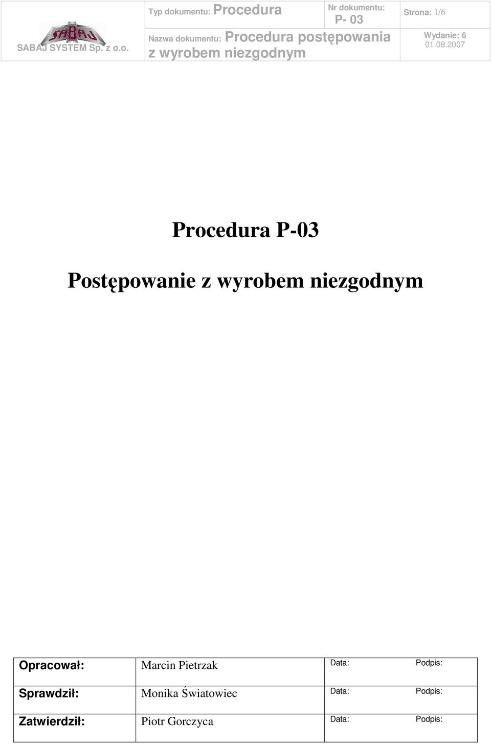 Sprawdził: Monika Światowiec Data: