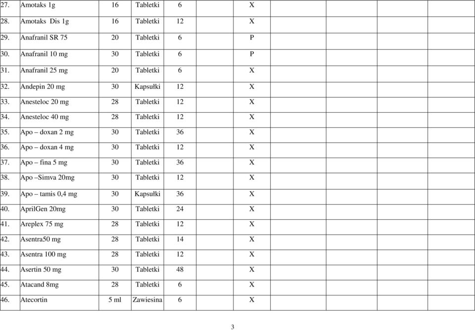 Apo doxan 2 mg 30 Tabletki 36 X 36. Apo doxan 4 mg 30 Tabletki 12 X 37. Apo fina 5 mg 30 Tabletki 36 X 38. Apo Simva 20mg 30 Tabletki 12 X 39.